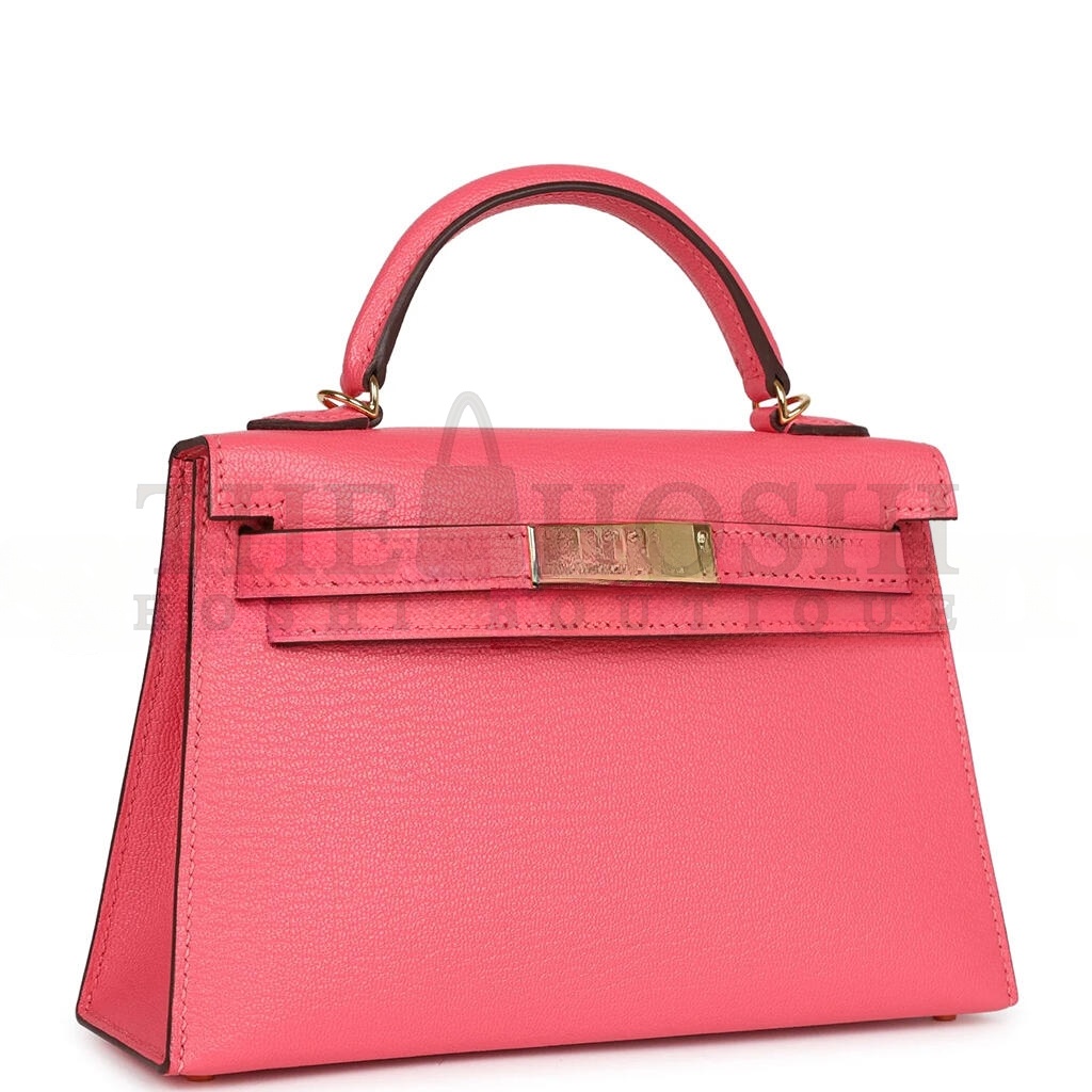 H**me5 MINI KELLY II SELLIER ROSE AZALEE CHEVRE MYSORE GOLD HARDWARE (19*12*5.5cm) Master Quality